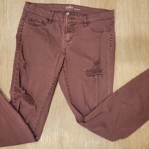 Soho Purple Jeggings with Distressed Detail and Slim Fit